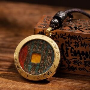 Pure Copper Pendant with Cinnabar Mountain Ghost Coin, Evil-Averting & Safety-Blessing Amulet for Daily Wear